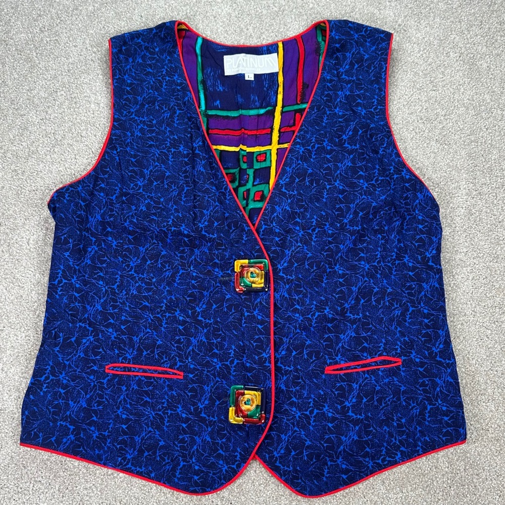 Vintage Platinum Dorothy Schoehle Vest‎ Colorful Abstract Size L Artsy Patchwork
